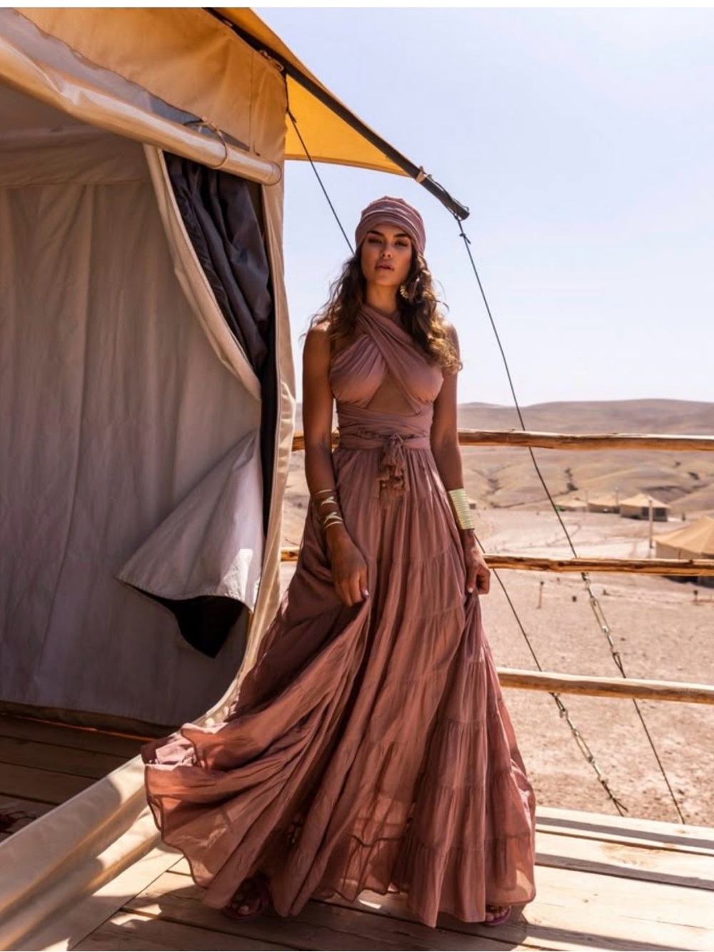 Erika Peña Selma Maxi Dress Dusty Rose Boho Resort Halter Gown